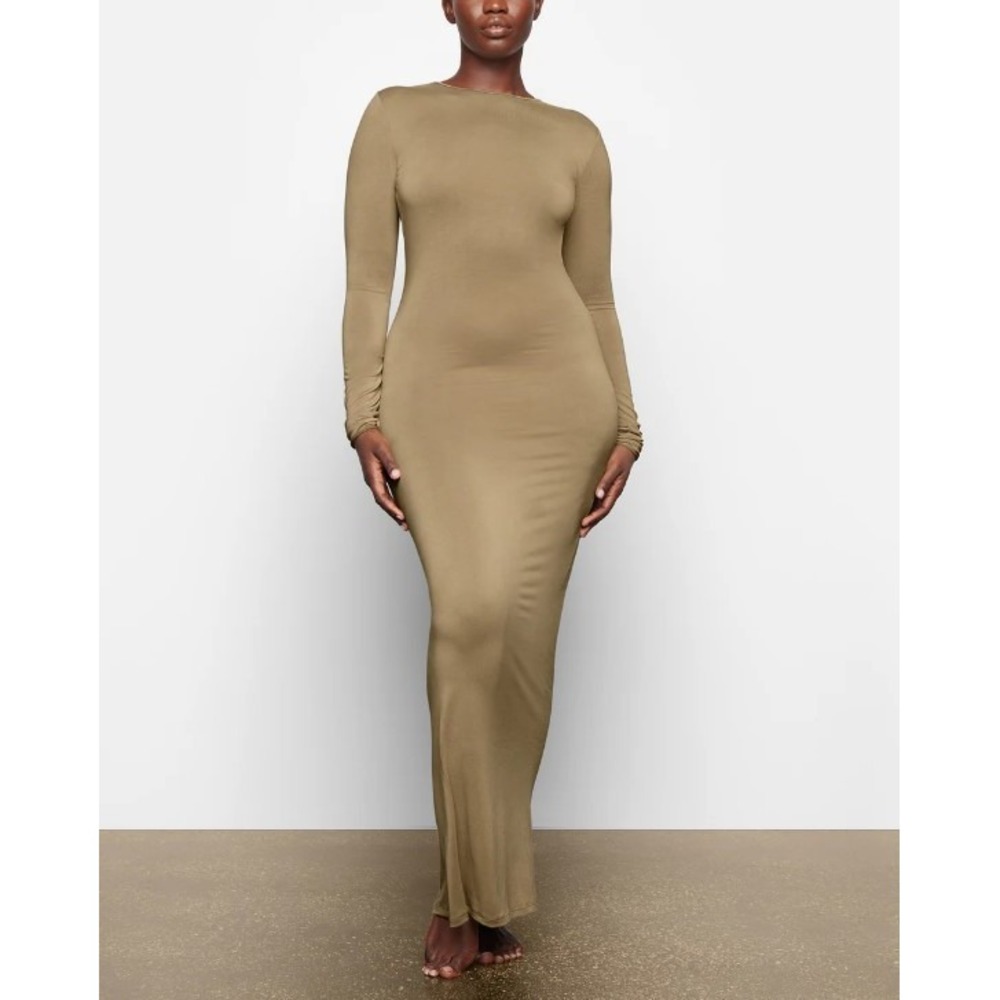 Skims Smooth Lounge Long Sleeve Dress AP-DRS-2046 Khaki  4X